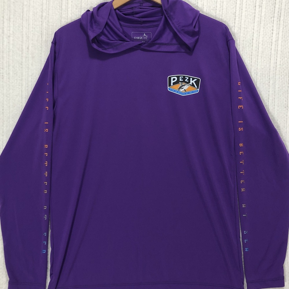 Pez-K Puerto Rico Mens Purple Performance Fishing Hoodie Marlin Graphic Size M